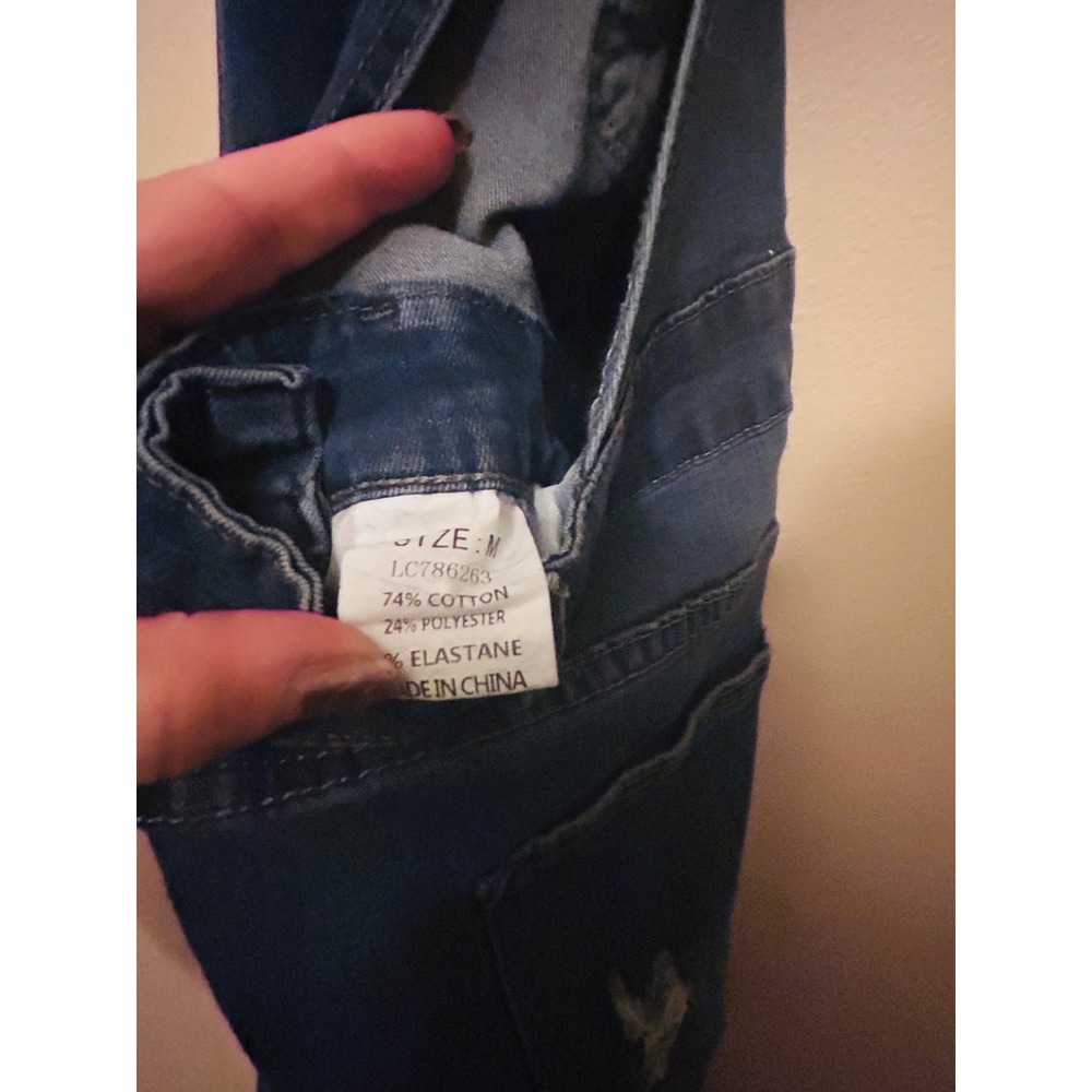 Star Distressed Denim Overalls Women Size Medium Blue Excellent Stretch Bib - Picture 5 of 9